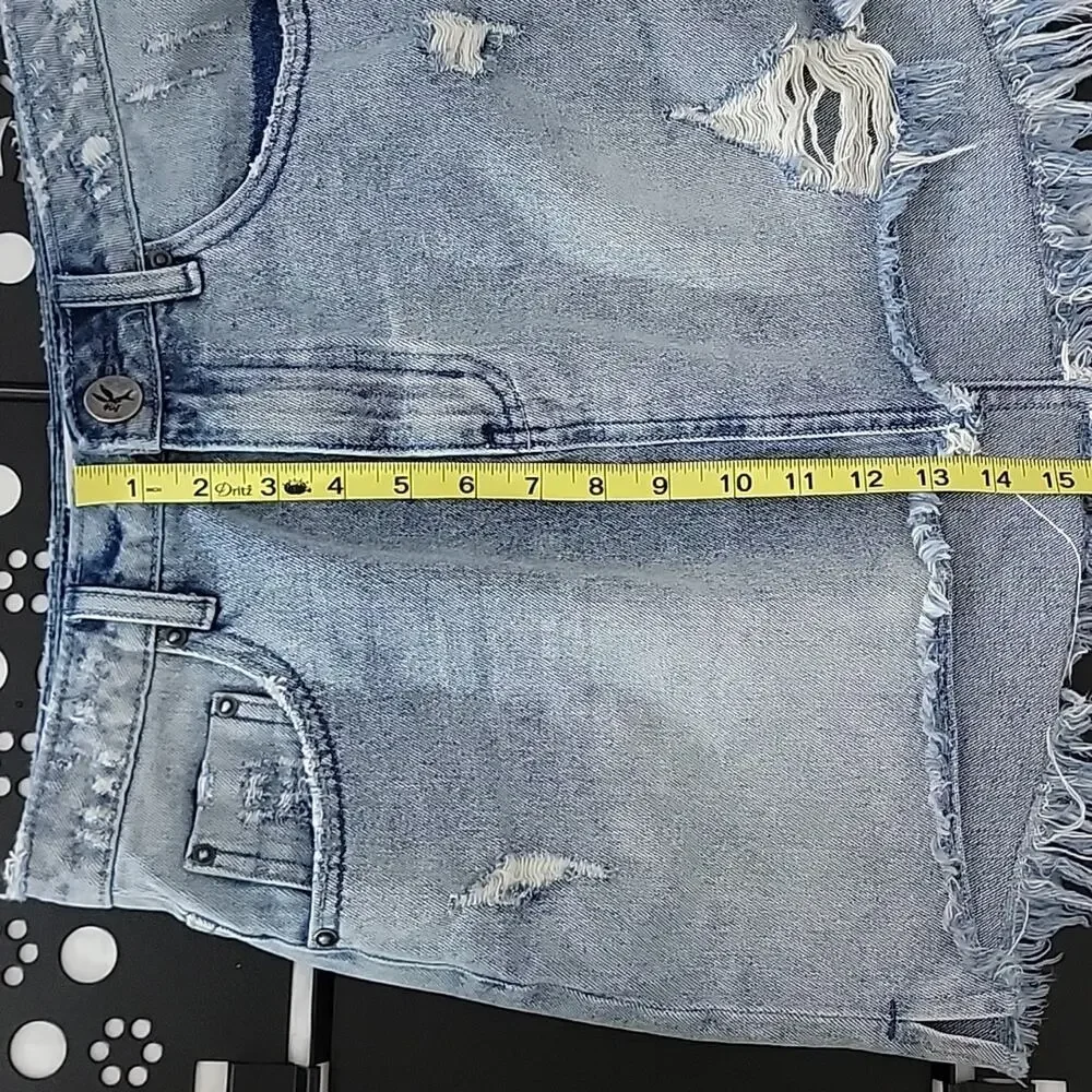 One‎ X One Teaspoon Acid Washed Destroyed Denim Jean Mini Skirt 28